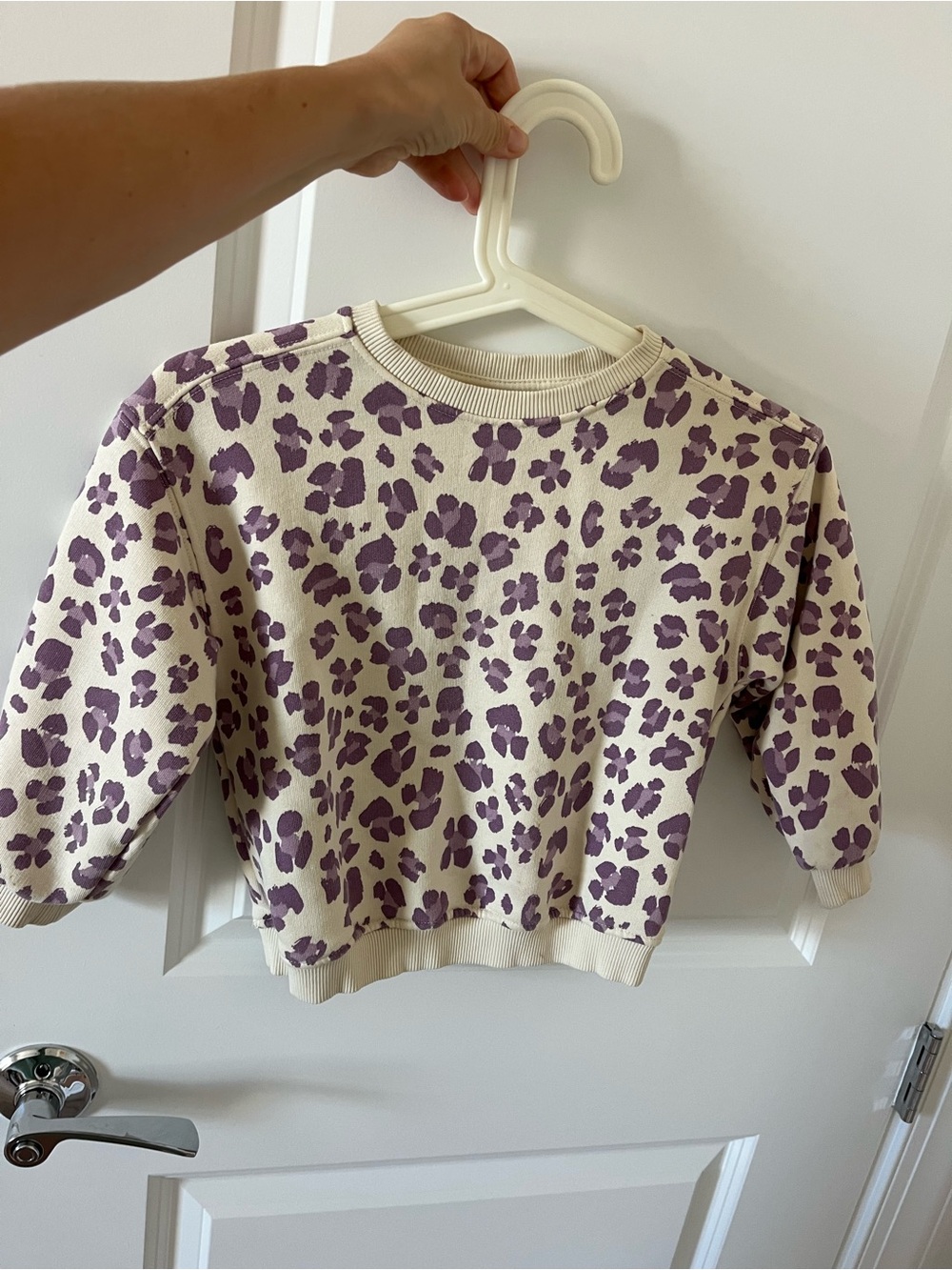Zara Cream and Purple Leopard-Print Crewneck Sweater